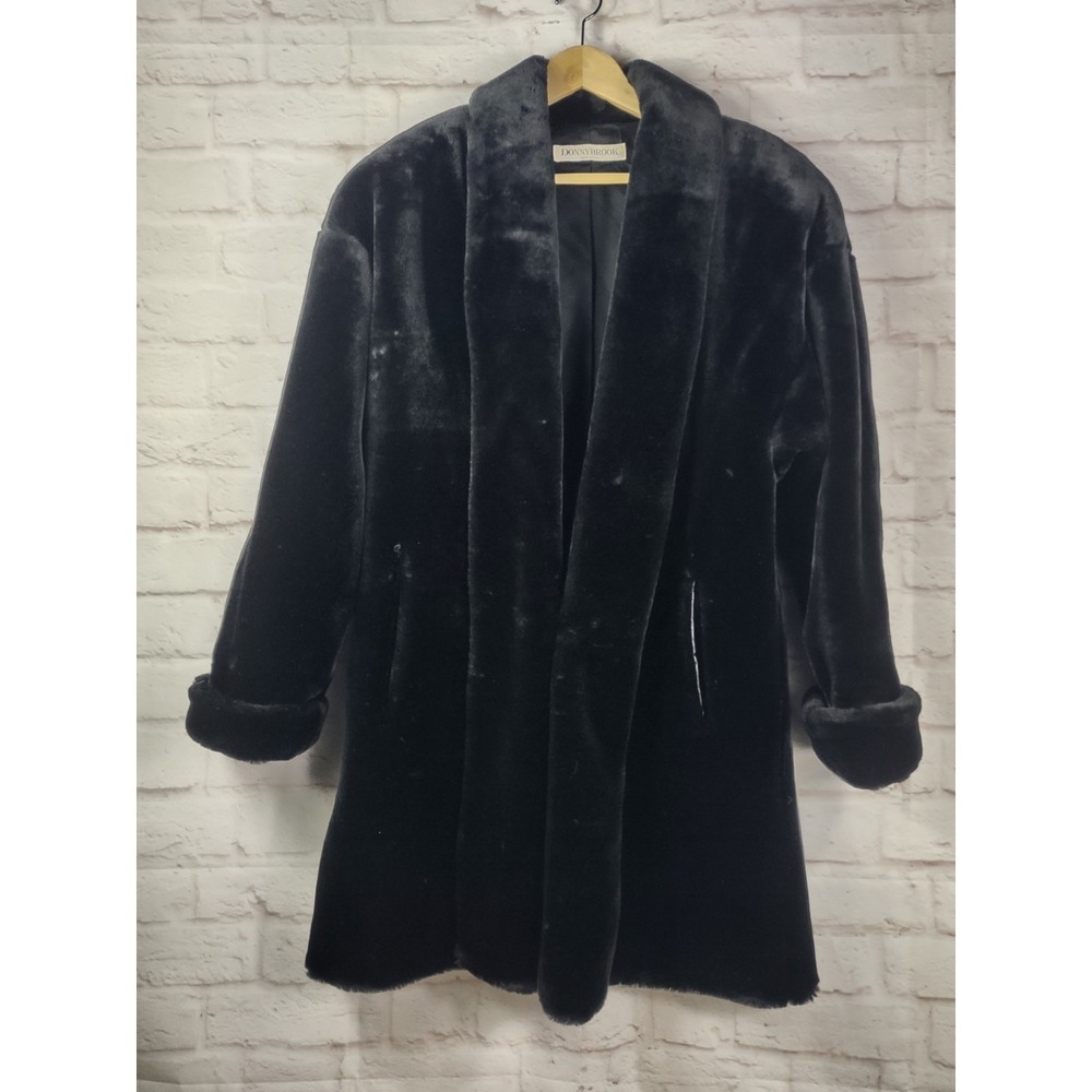 Vintage Donnybrook Black Faux Fur Coat Womens Small Luxury Mob Doll Wife